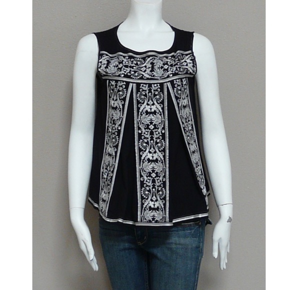 ANTHROPOLOGIE: Black/White Embroidered Tank - Picture 2 of 3